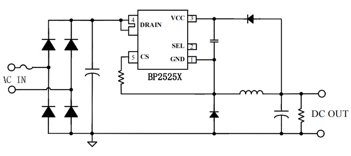 BP2525D芯片典型应用电路图 BP2525D芯片典型应用电路图