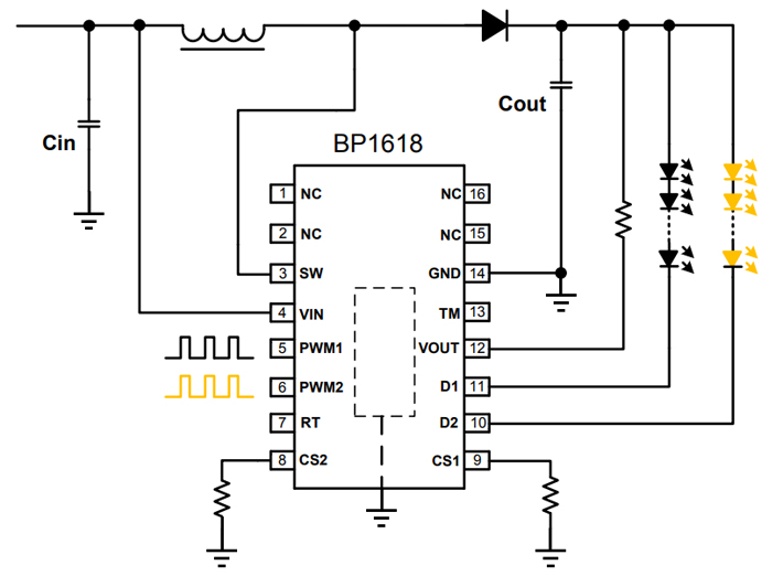 BP1618 Boost CC输出电路原理图 BP1618 Boost CC输出电路原理图