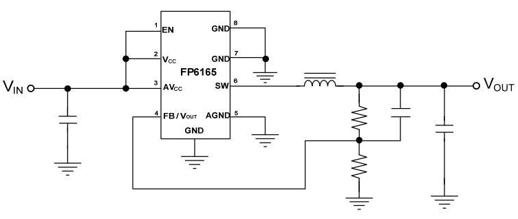 3A同步降压稳压器IC FP6165应用电路图 3A同步降压稳压器IC FP6165应用电路图