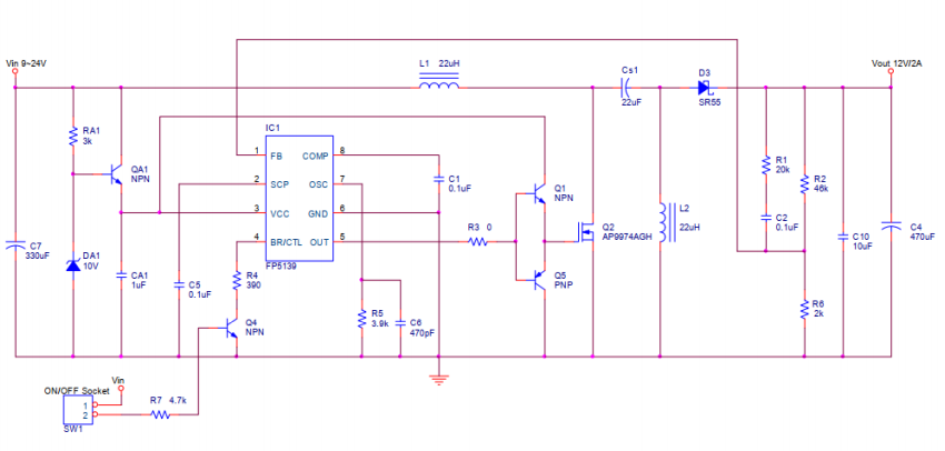 直流DC 9V-24V转DC 12V SEPIC 转换器电路图