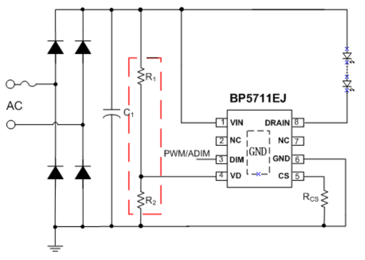 BP5711EJ低PF典型应用电路图 BP5711EJ低PF典型应用电路图