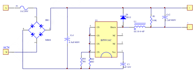 BP9916C 18W LED恒流驱动原理图 BP9916C 18W LED恒流驱动原理图
