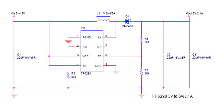 3V升压5v2.1A电路图 3V升压5v2.1A电路图