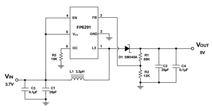 FP6291升压5v电路图 FP6291升压5v电路图
