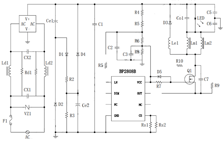 BP2808B应用实例原理图 BP2808B应用实例原理图