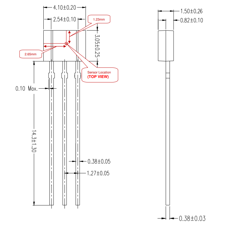 FS41封装尺寸及传感器位置 FS41封装尺寸及传感器位置