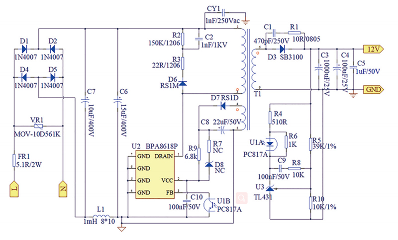 BPA8618P 12W SSR隔离方案电路图 BPA8618P 12W SSR隔离方案电路图