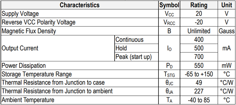 MA277霍尔基本参数 MA277霍尔基本参数