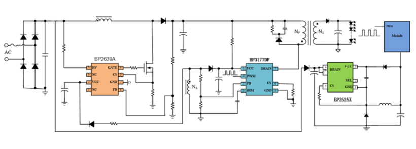 PWM调光隔离高PF无频闪两极方案BP3177DF+BP2639A